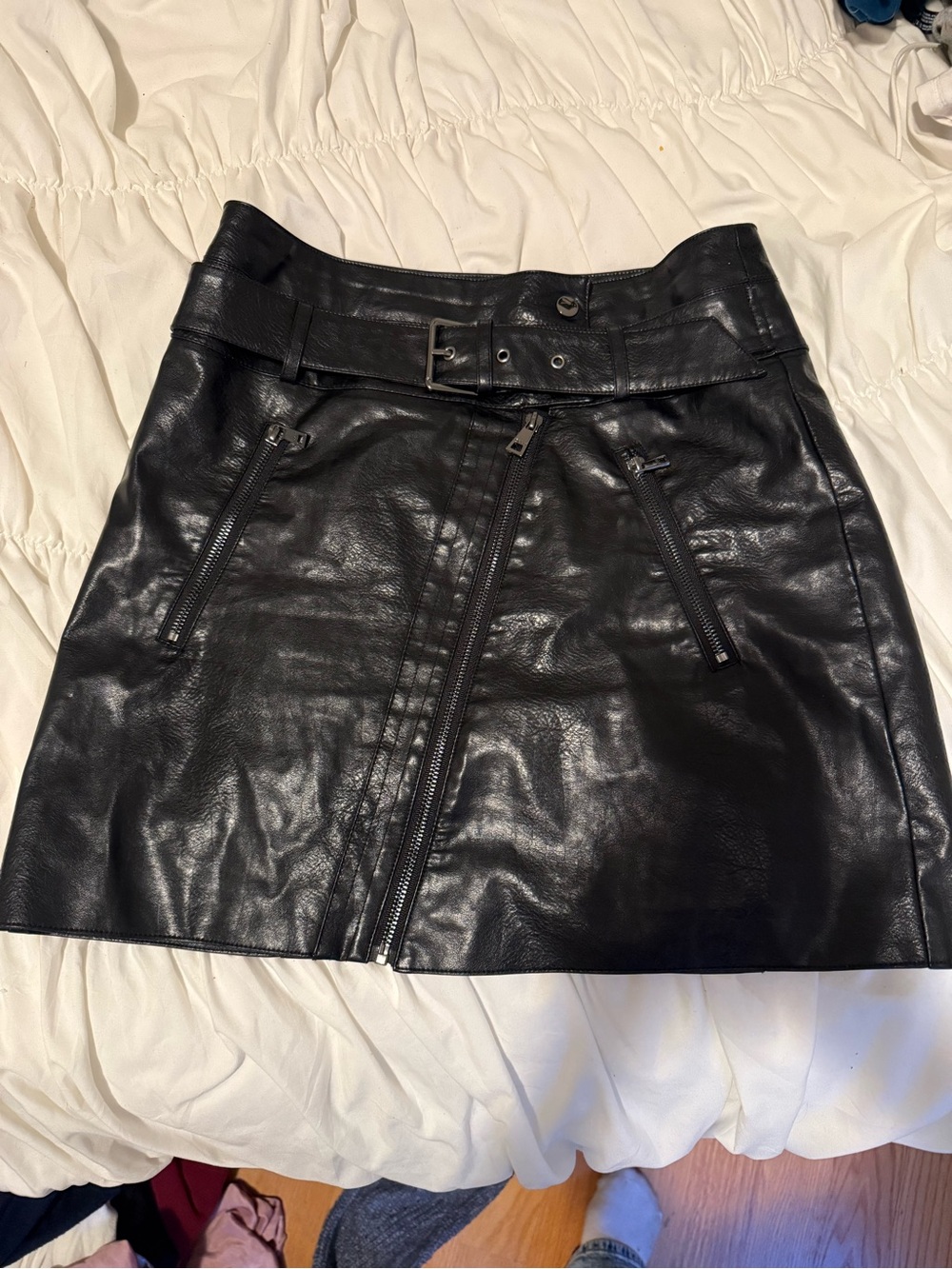 Black Faux Leather Belted Mini Skirt